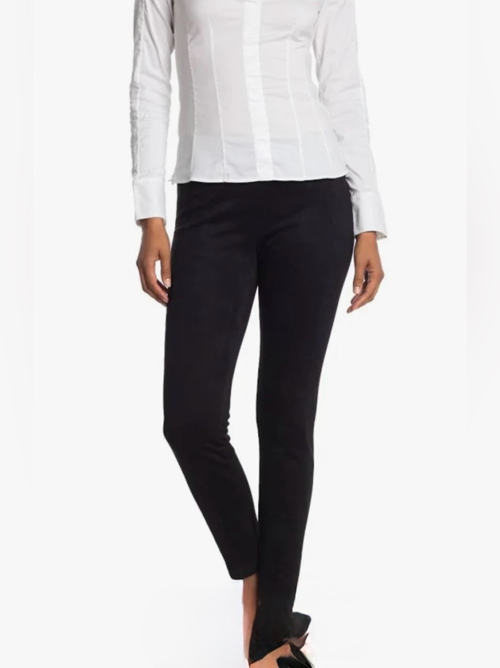 T Tahari Black Faux Suede Skinny Ponte Pants